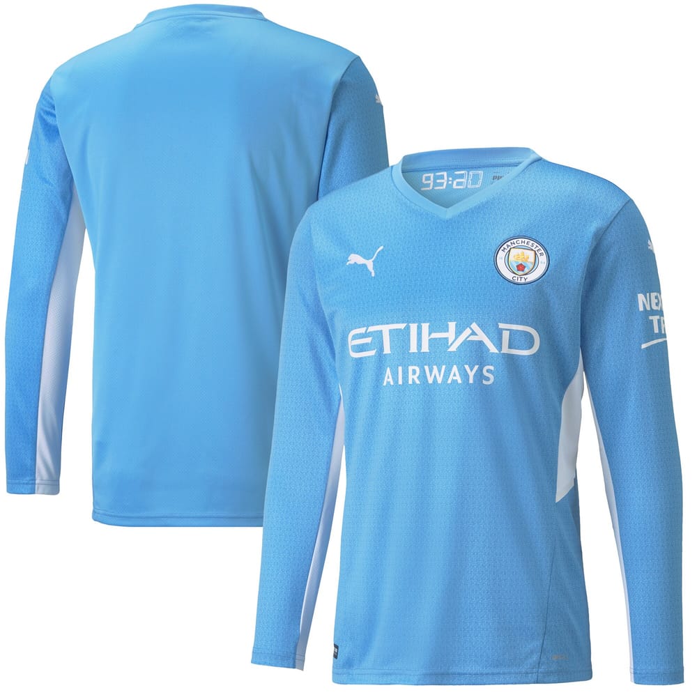 Premier League Manchester City Home Long Sleeve Jersey Shirt 2021-22 for Men