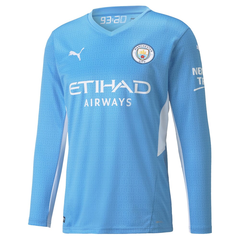 Premier League Manchester City Home Long Sleeve Jersey Shirt 2021-22 for Men