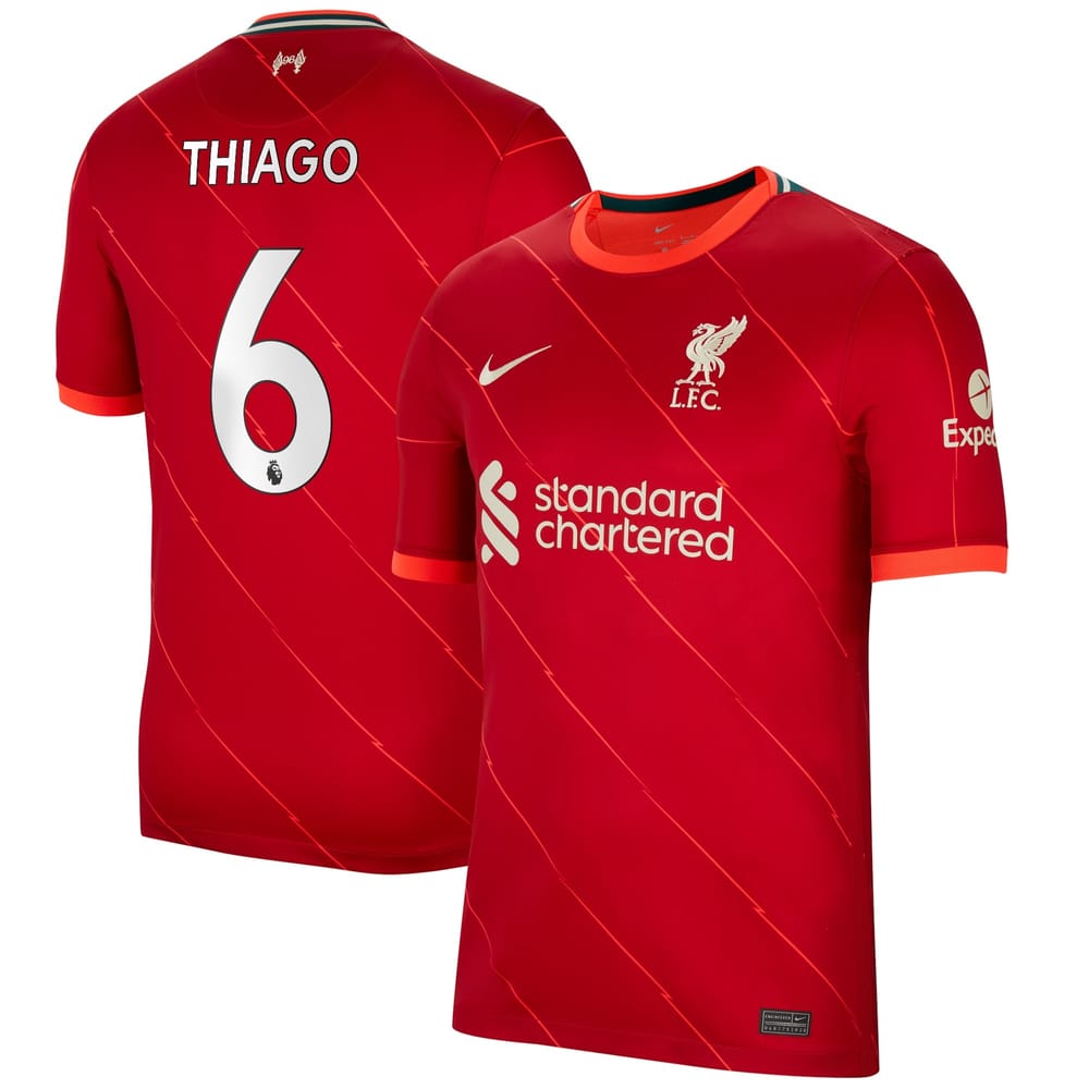 Premier League Liverpool Home Jersey Shirt 2021-22 player Thiago 6 printing for Men