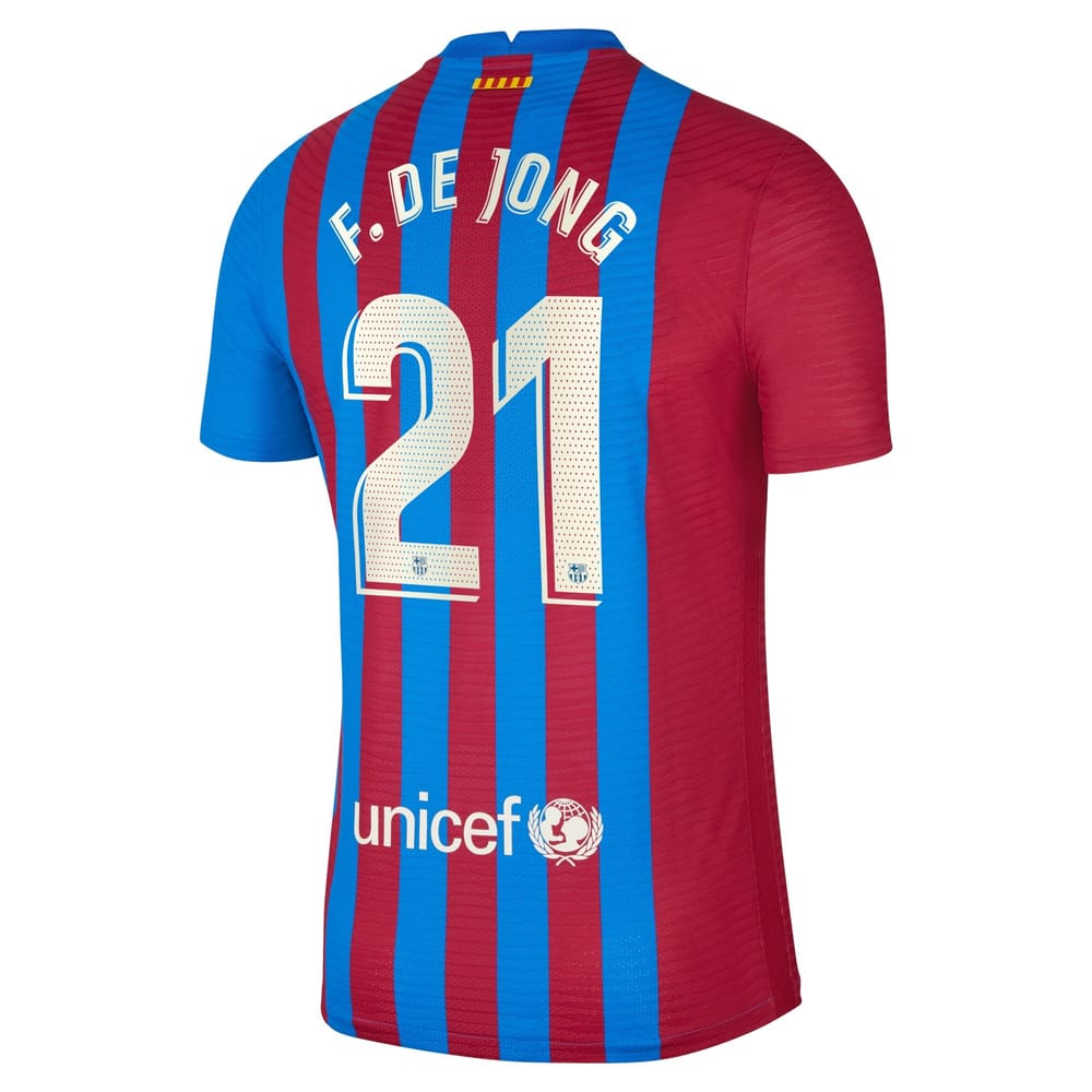 La Liga Barcelona Home Jersey Shirt 2021-22 player F. De Jong 21 printing for Men