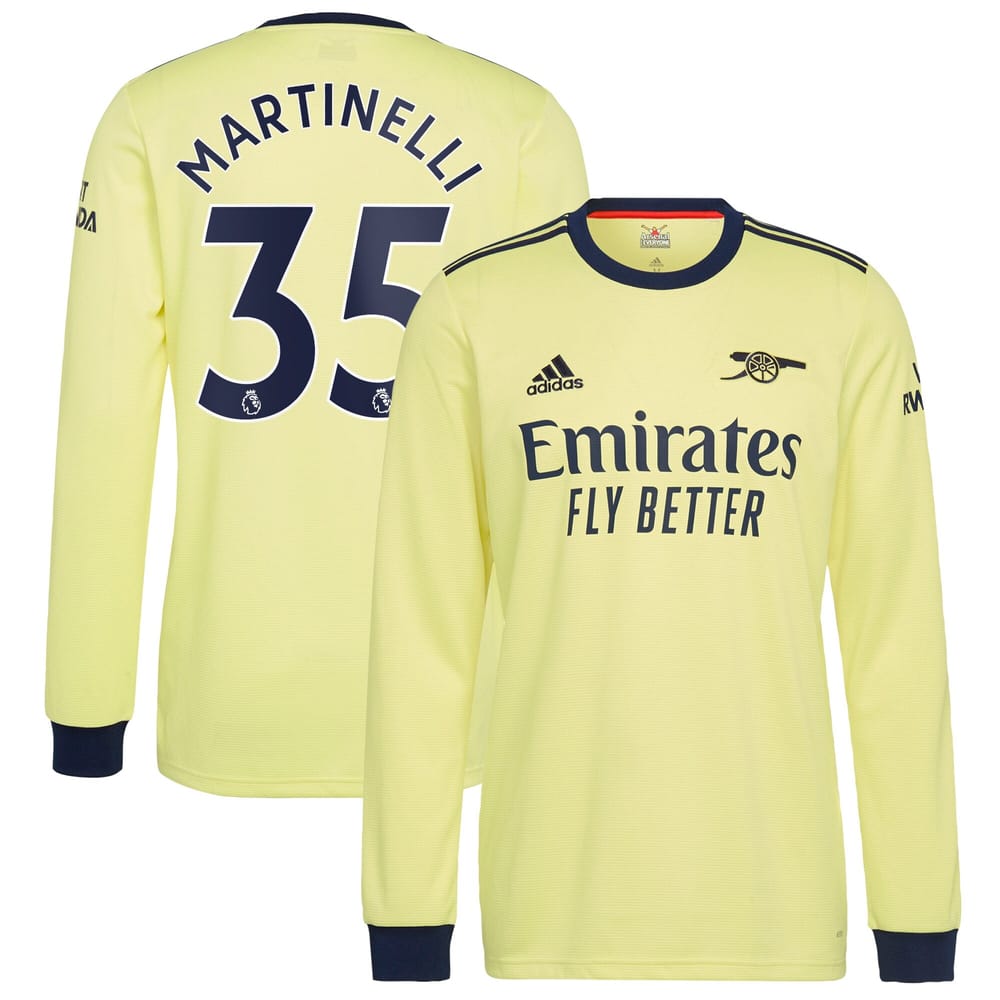 Premier League Arsenal Away Long Sleeve Jersey Shirt 2021-22 player Martinelli 35 printing for Men
