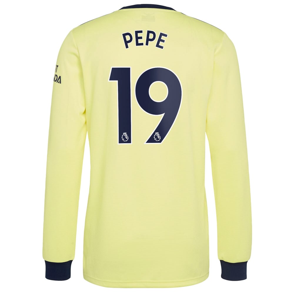 Premier League Arsenal Away Long Sleeve Jersey Shirt 2021-22 player Pepe 19 printing for Men