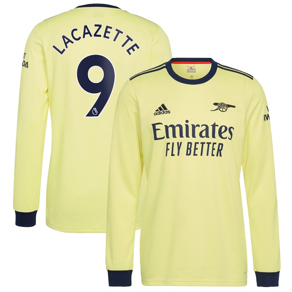 Premier League Arsenal Away Long Sleeve Jersey Shirt 2021-22 player Lacazette 9 printing for Men