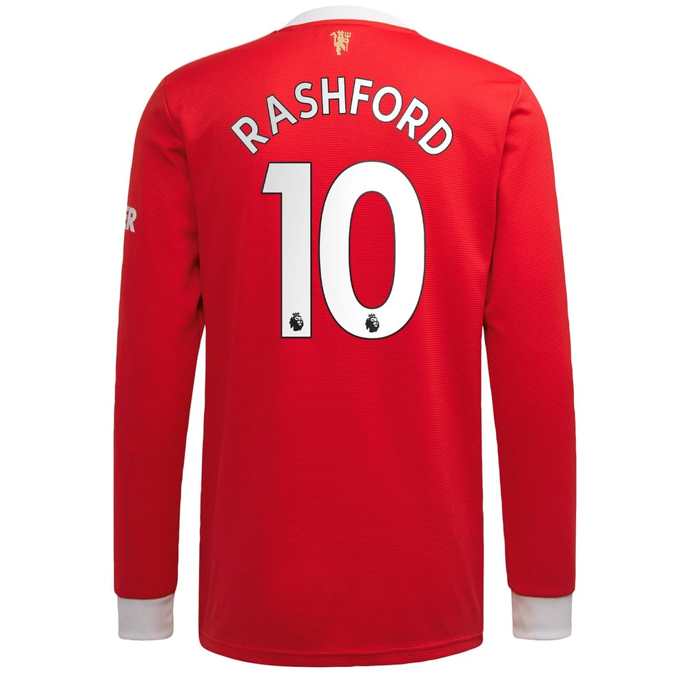 Premier League Manchester United Home Long Sleeve Jersey Shirt 2021-22 player Rashford 10 printing for Men