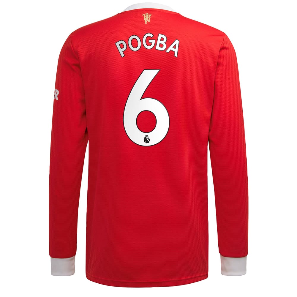 Premier League Manchester United Home Long Sleeve Jersey Shirt 2021-22 player Pogba 6 printing for Men