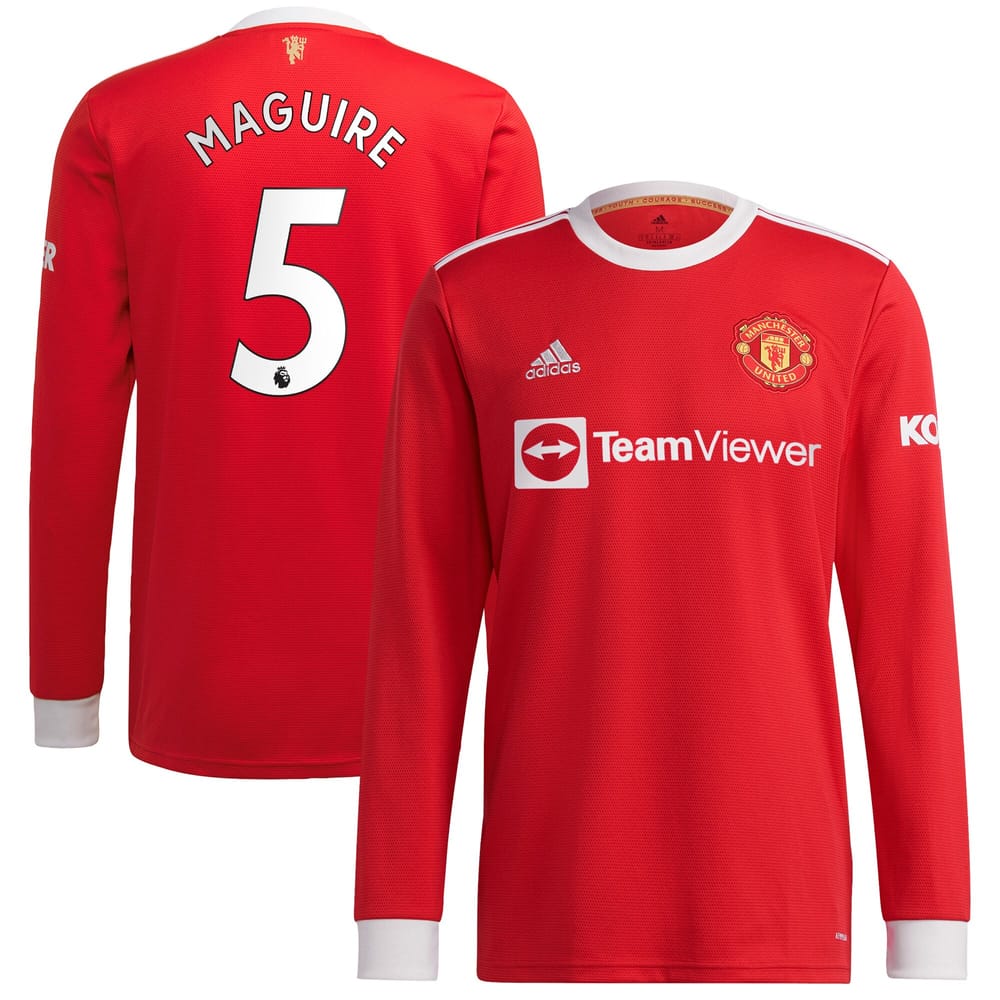 Premier League Manchester United Home Long Sleeve Jersey Shirt 2021-22 player Maguire 5 printing for Men
