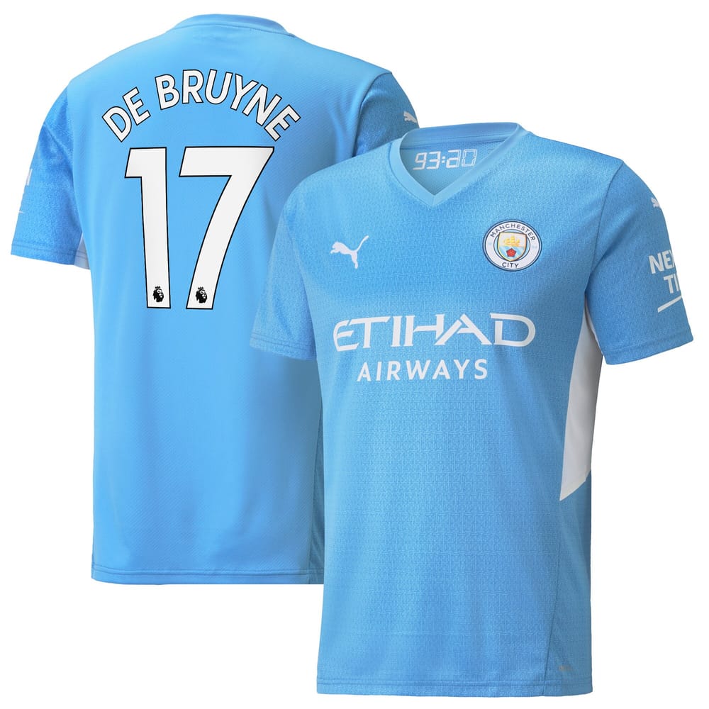 Premier League Manchester City Home Jersey Shirt 2021-22 player De Bruyne 17 printing for Men