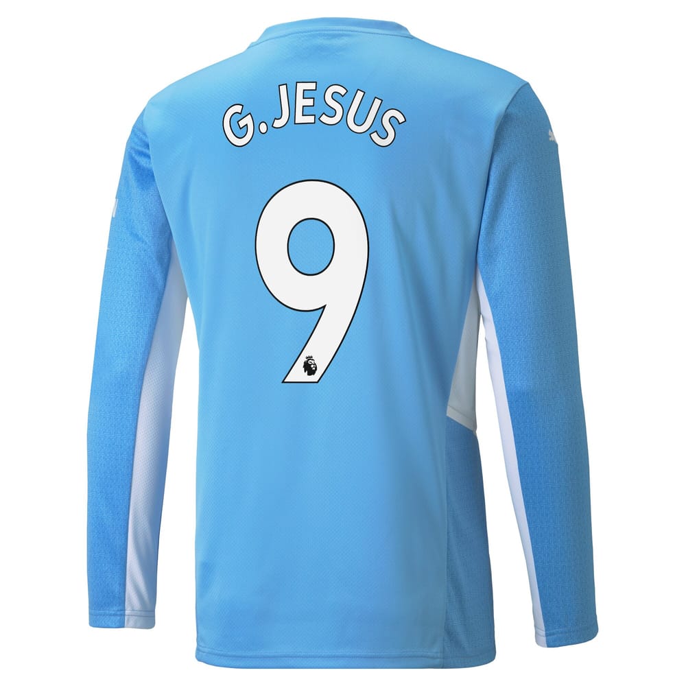 Premier League Manchester City Home Long Sleeve Jersey Shirt 2021-22 player G.Jesus 9 printing for Men