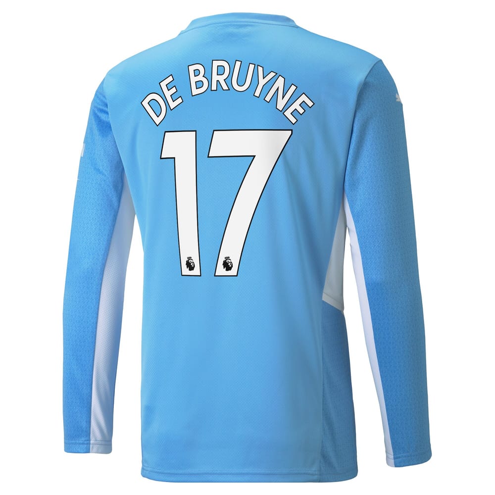 Premier League Manchester City Home Long Sleeve Jersey Shirt 2021-22 player De Bruyne 17 printing for Men