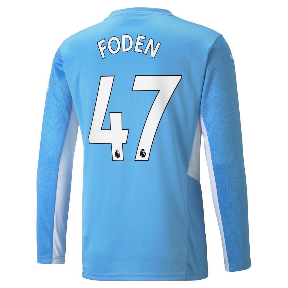 Premier League Manchester City Home Long Sleeve Jersey Shirt 2021-22 player Foden 47 printing for Men
