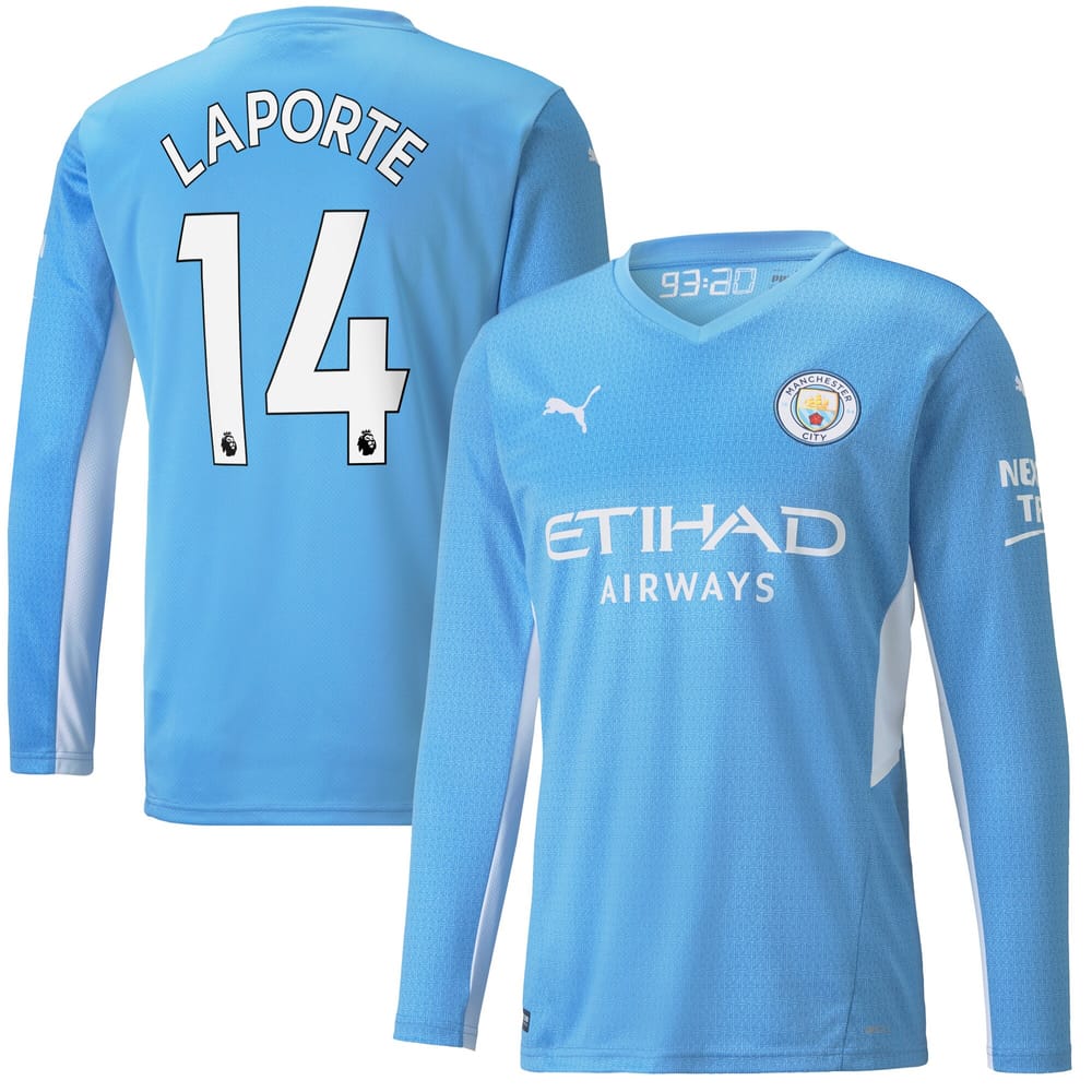 Premier League Manchester City Home Long Sleeve Jersey Shirt 2021-22 player Laporte 14 printing for Men