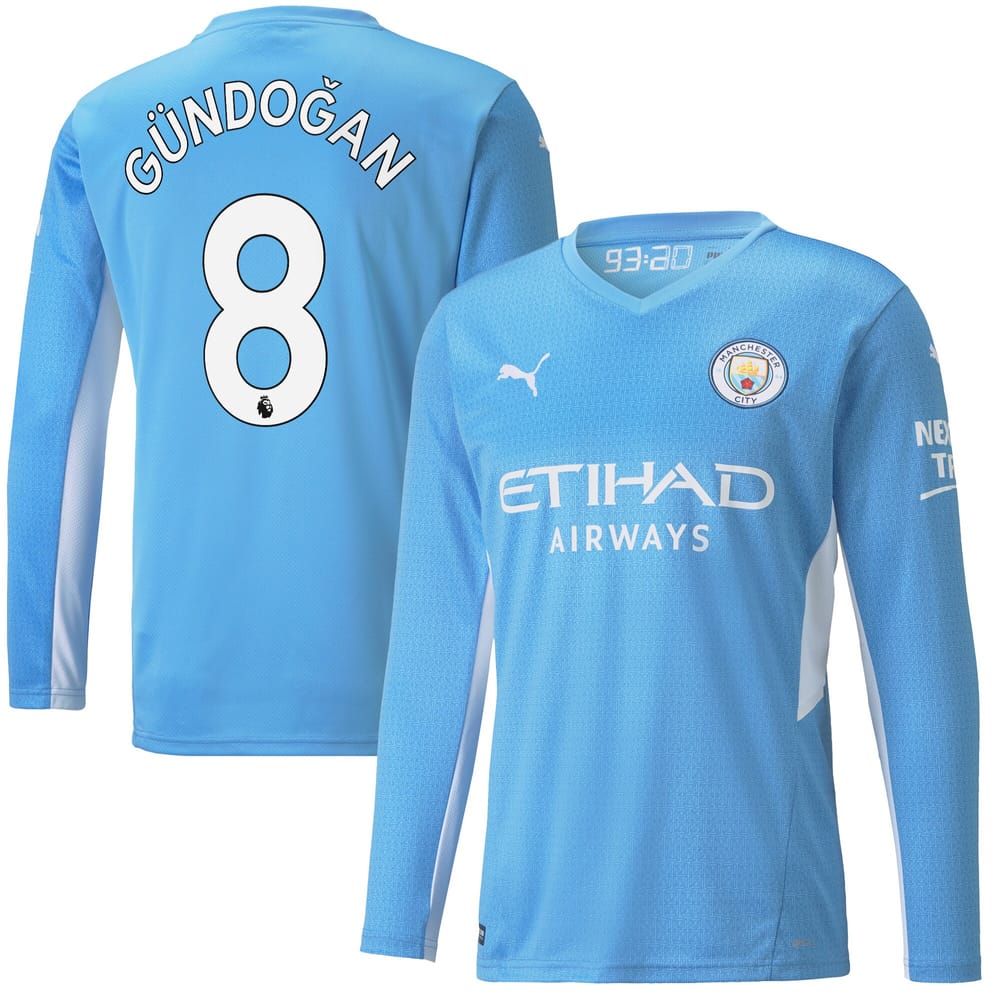 Premier League Manchester City Home Long Sleeve Jersey Shirt 2021-22 player Gündogan 8 printing for Men
