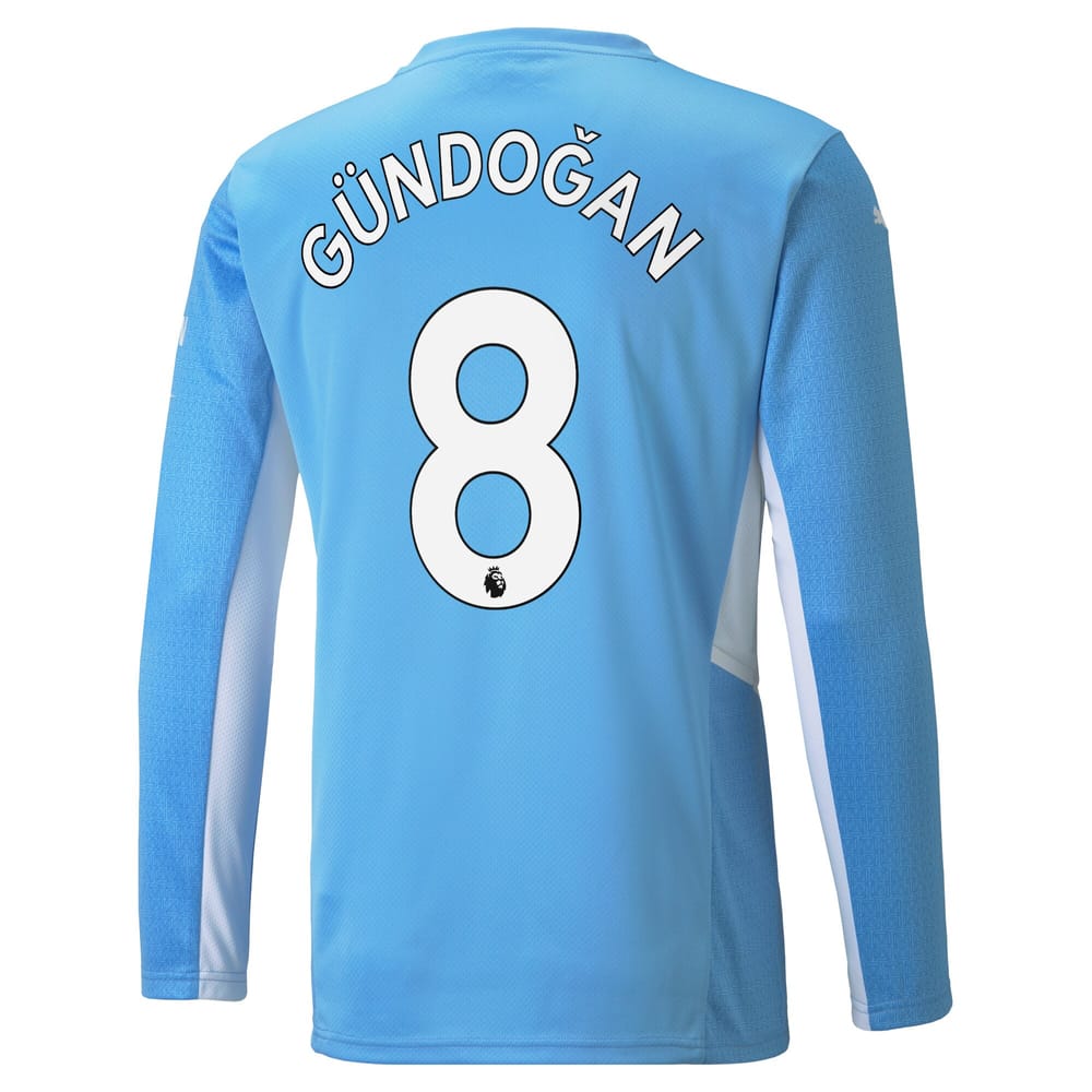 Premier League Manchester City Home Long Sleeve Jersey Shirt 2021-22 player Gündogan 8 printing for Men