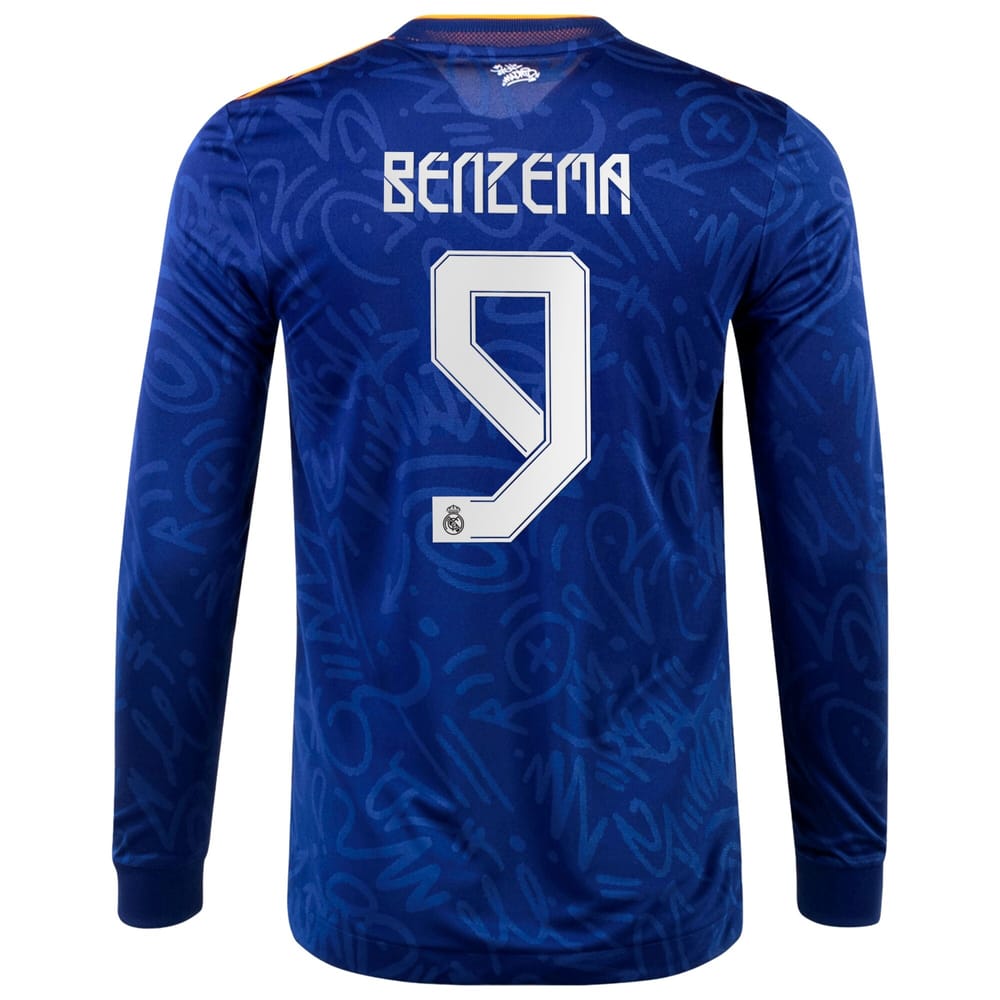 La Liga Real Madrid Away Long Sleeve Jersey Shirt 2021-22 player Benzema 9 printing for Men