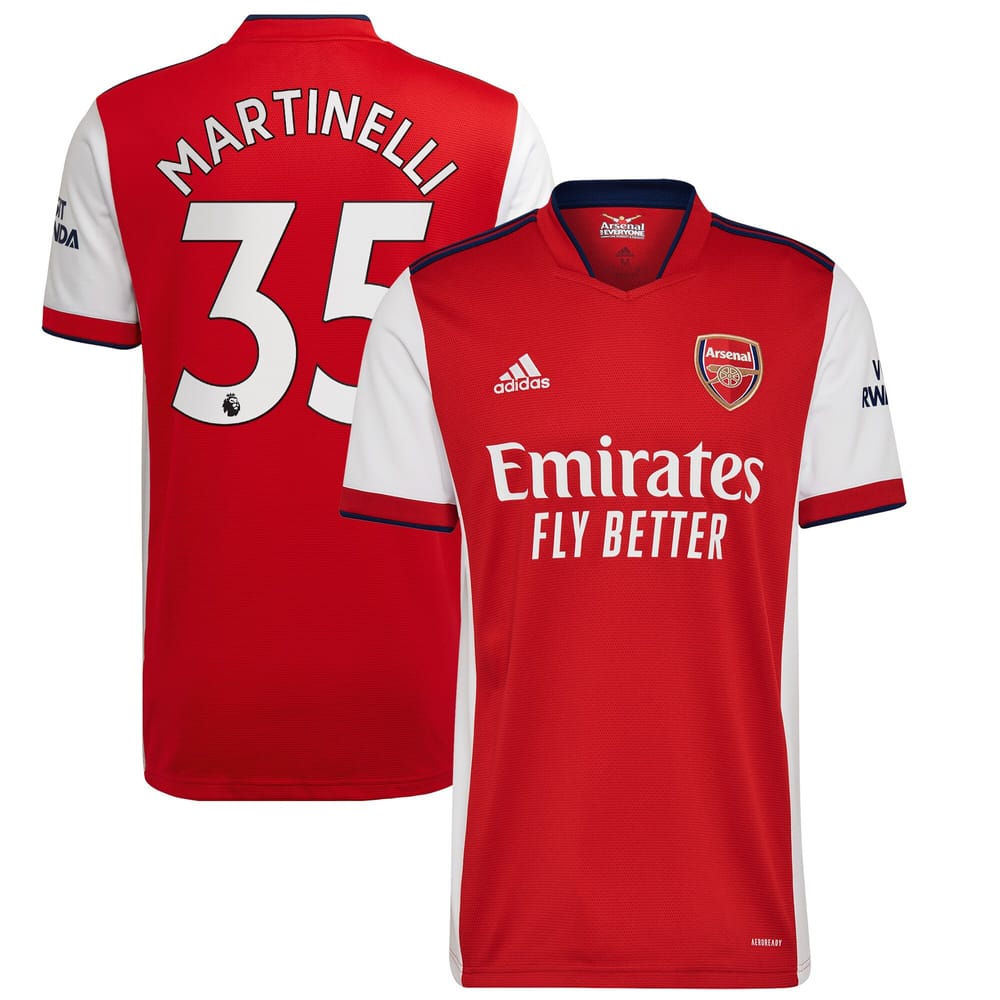 Premier League Arsenal Home Jersey Shirt 2021-22 player Martinelli 35 printing for Men