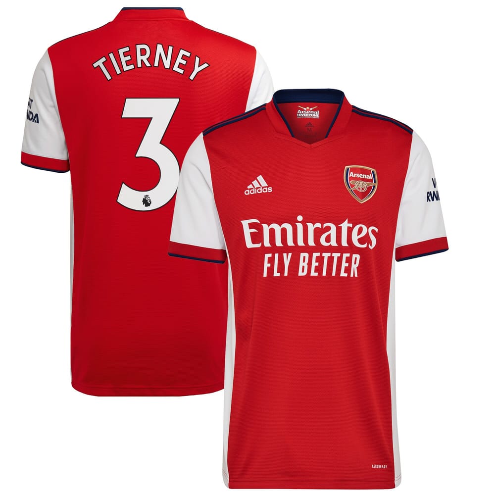 Premier League Arsenal Home Jersey Shirt 2021-22 player Tierney 3 printing for Men