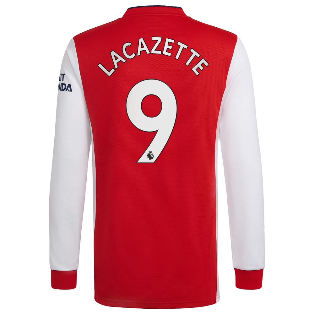 Premier League Arsenal Home Long Sleeve Jersey Shirt 2021-22 player Lacazette 9 printing for Men