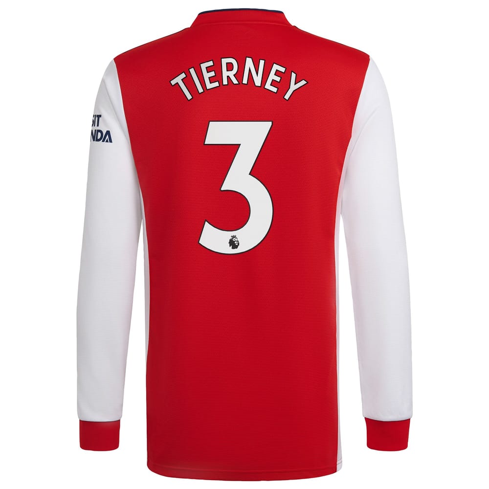 Premier League Arsenal Home Long Sleeve Jersey Shirt 2021-22 player Tierney 3 printing for Men