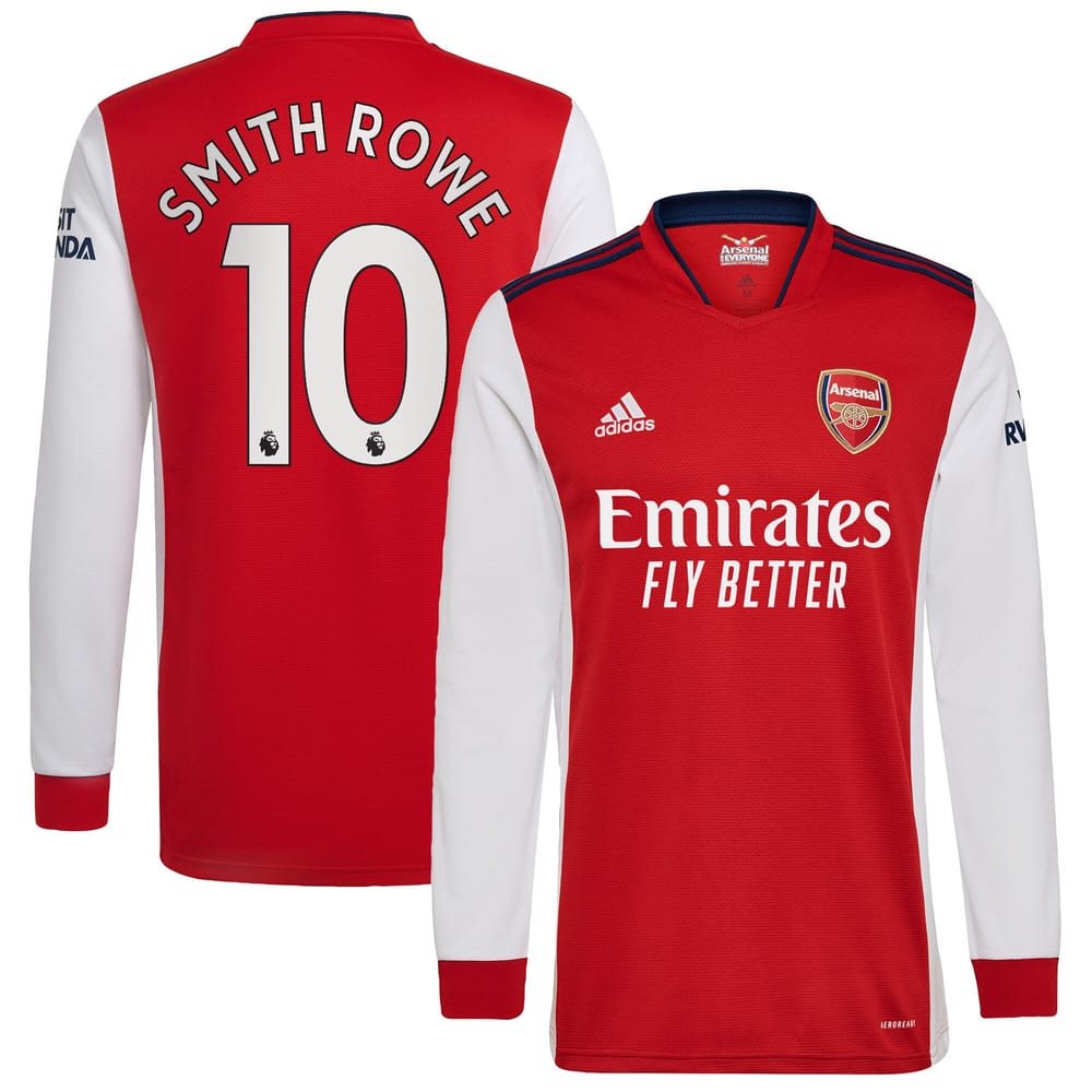 Premier League Arsenal Home Long Sleeve Jersey Shirt 2021-22 player Smith Rowe 10 printing for Men