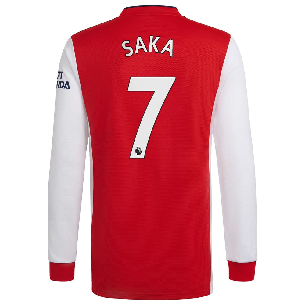 Premier League Arsenal Home Long Sleeve Jersey Shirt 2021-22 player Saka 7 printing for Men