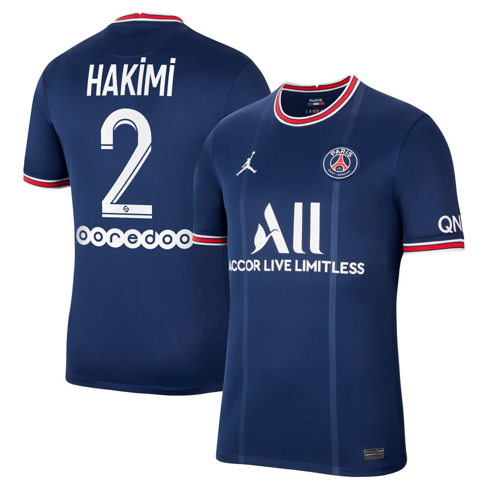 Ligue 1 Paris Saint-Germain Home Jersey Shirt 2021-22 player Hakimi 2 printing for Men