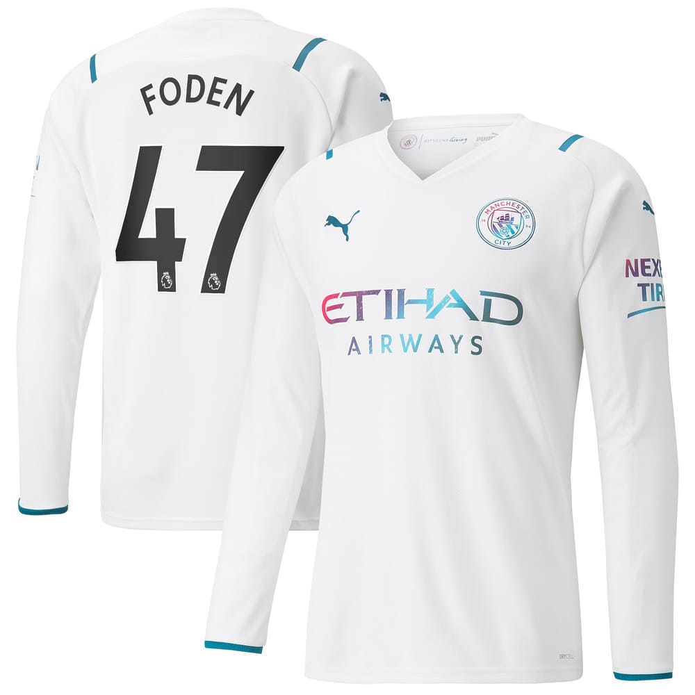 Premier League Manchester City Away Long Sleeve Jersey Shirt 2021-22 player Foden 47 printing for Men