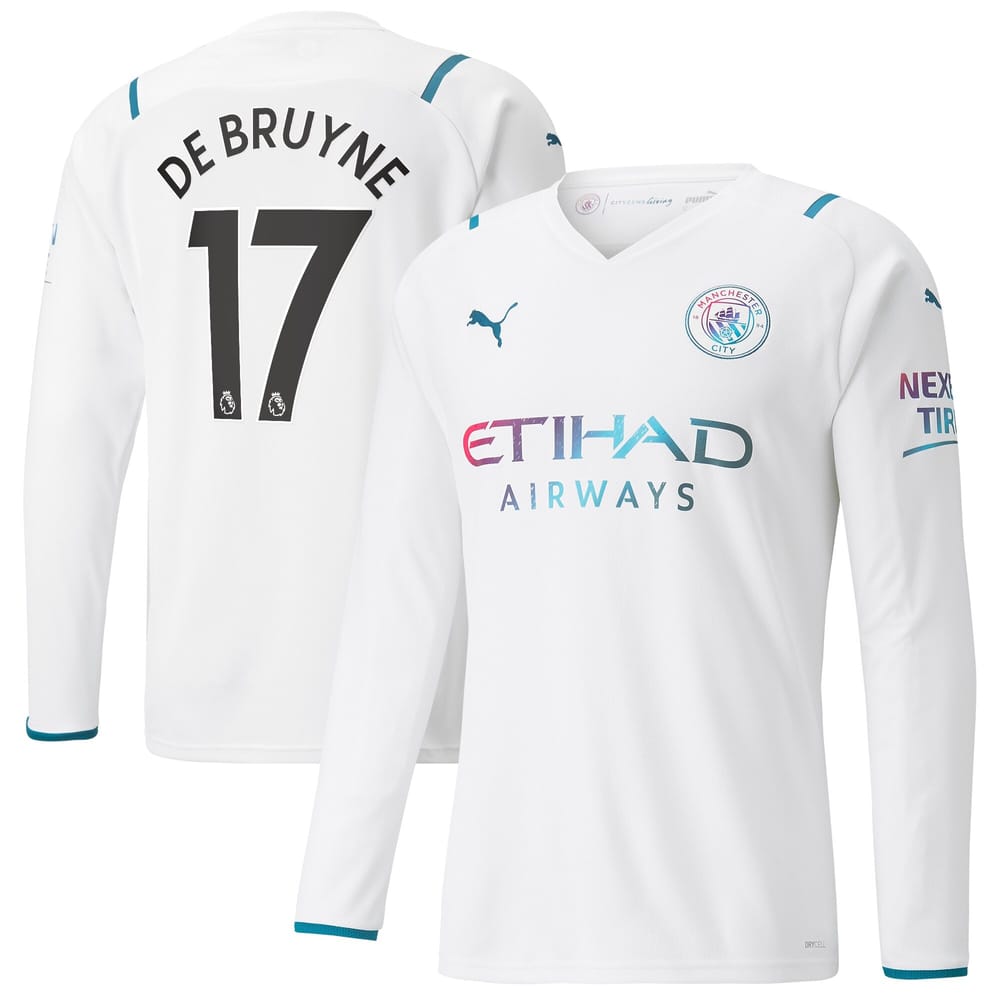 Premier League Manchester City Away Long Sleeve Jersey Shirt 2021-22 player De Bruyne 17 printing for Men