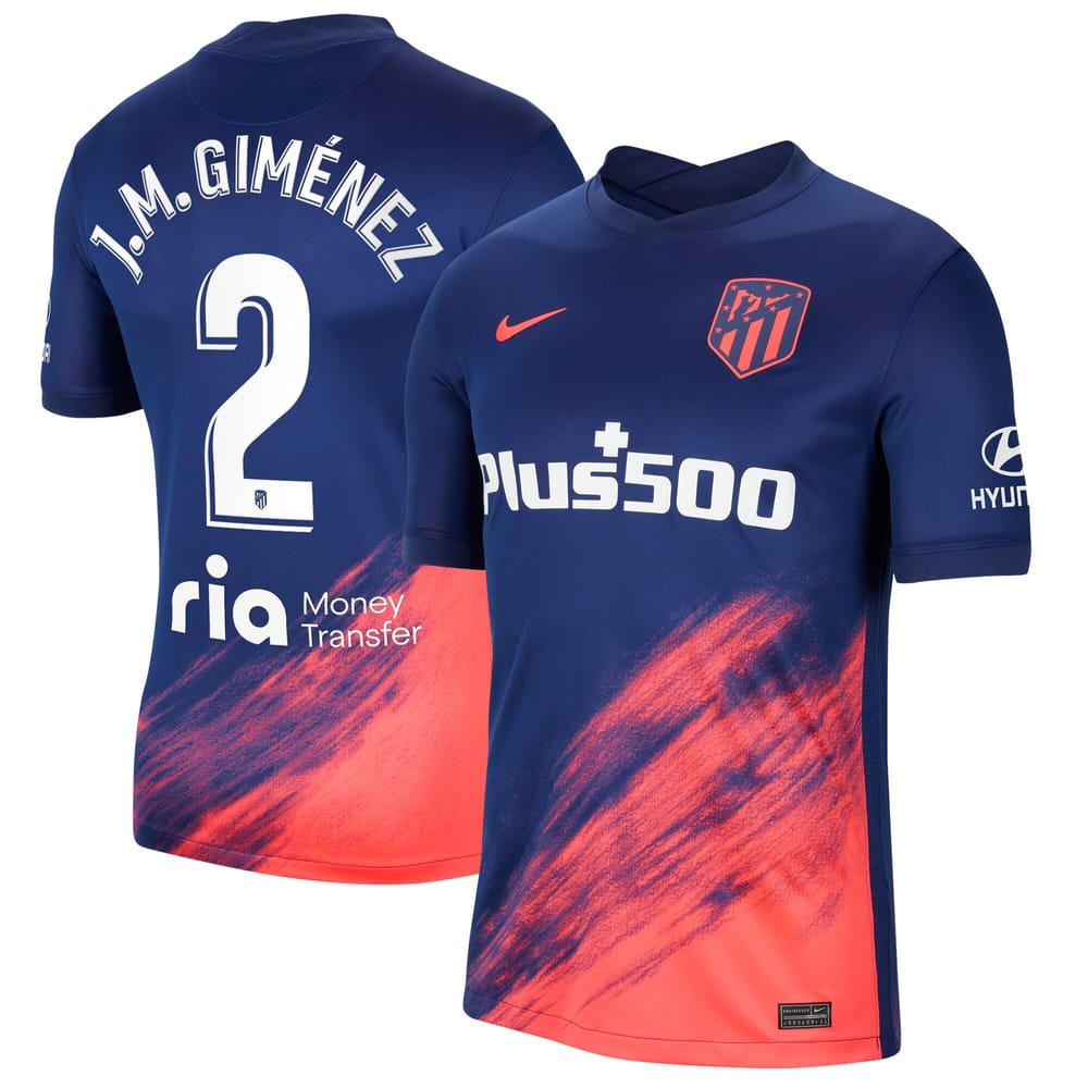 La Liga Atletico de Madrid Away Jersey Shirt 2021-22 player J.M. Giménez 2 printing for Men