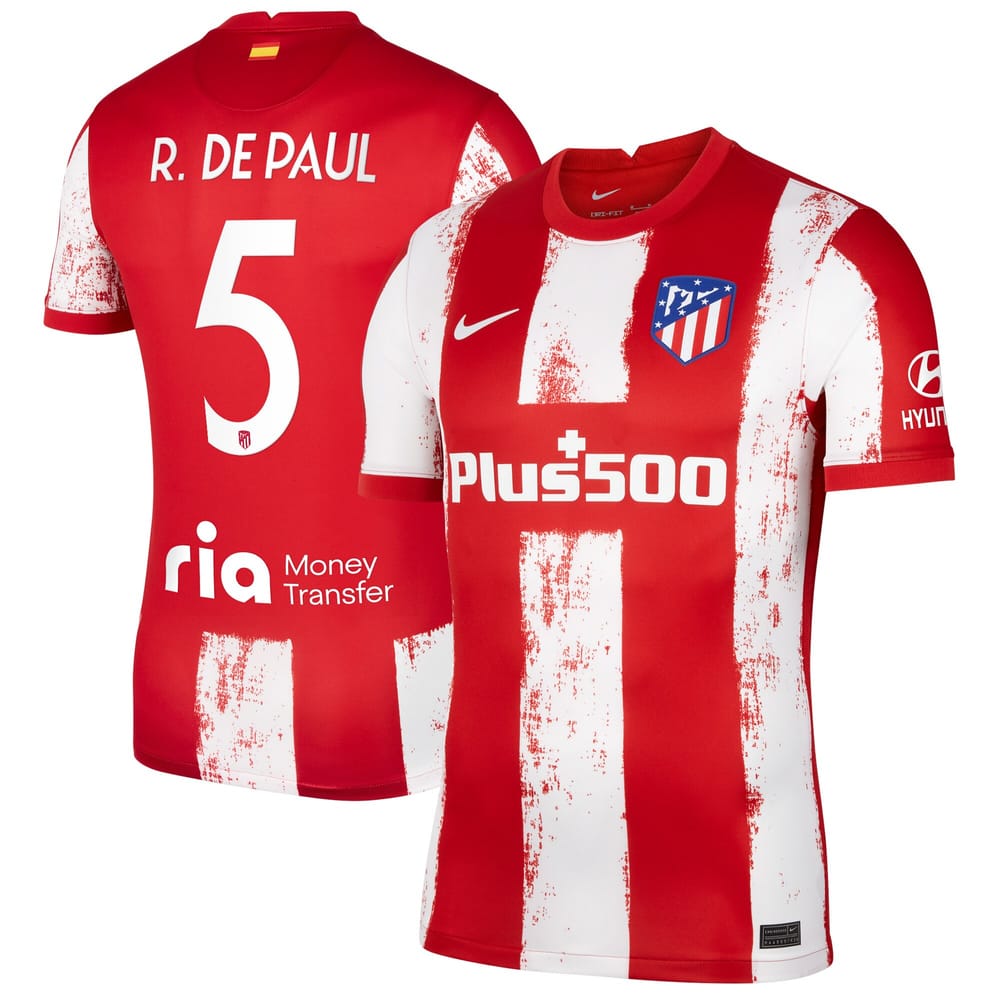 La Liga Atletico de Madrid Home Shirt 2021-22 player R. De Paul 5 printing for Men