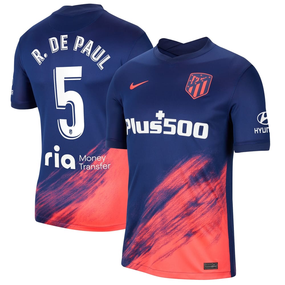 La Liga Atletico de Madrid Away Jersey Shirt 2021-22 player R. De Paul 5 printing for Men