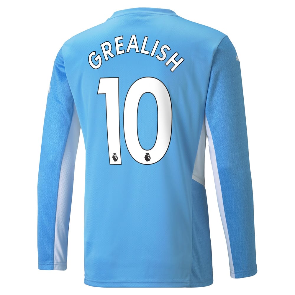 Premier League Manchester City Home Long Sleeve Jersey Shirt 2021-22 player Grealish 10 printing for Men