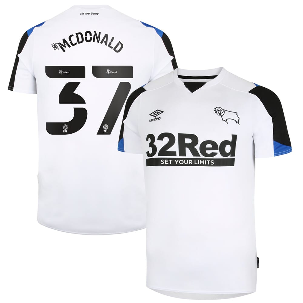 EFL League One Derby County Home Jersey Shirt 2021-22 player McDonald 37 printing for Men