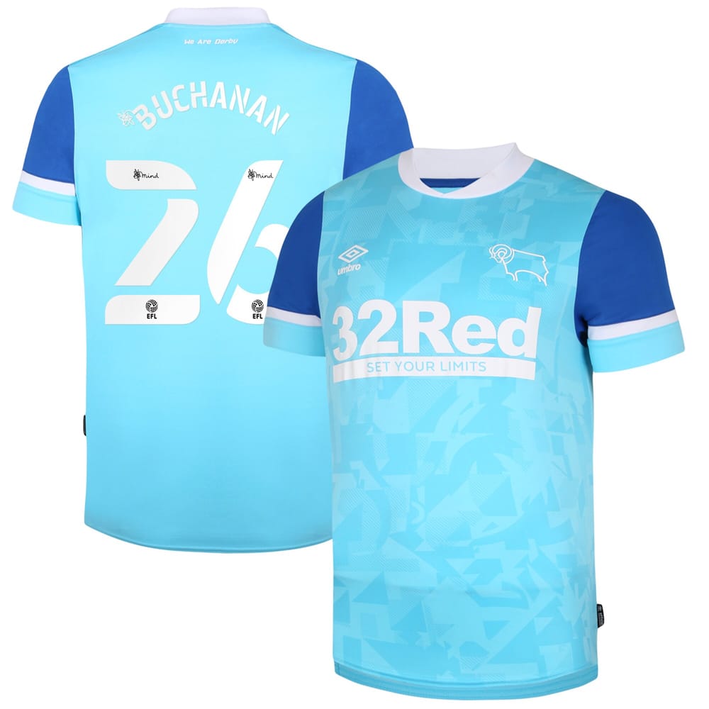 EFL League One Derby County Away Jersey Shirt 2021-22 player Buchanan 26 printing for Men