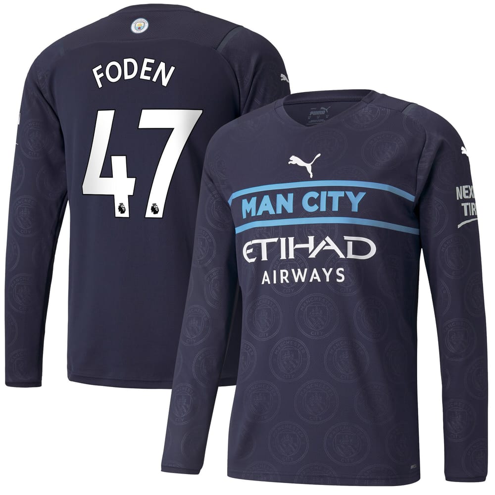 Premier League Manchester City Third Long Sleeve Jersey Shirt 2021-22 player Foden 47 printing for Men
