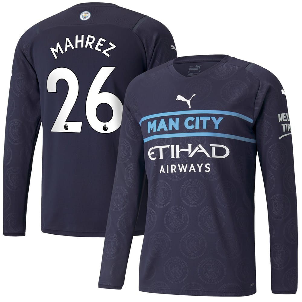 Premier League Manchester City Third Long Sleeve Jersey Shirt 2021-22 player Mahrez 26 printing for Men