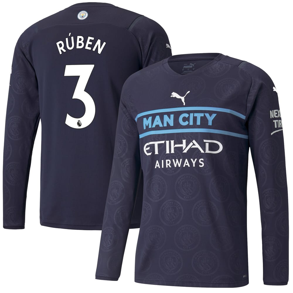 Premier League Manchester City Third Long Sleeve Jersey Shirt 2021-22 player Rúben 3 printing for Men