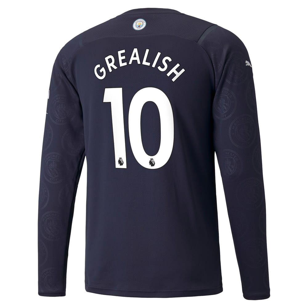 Premier League Manchester City Third Long Sleeve Jersey Shirt 2021-22 player Grealish 10 printing for Men