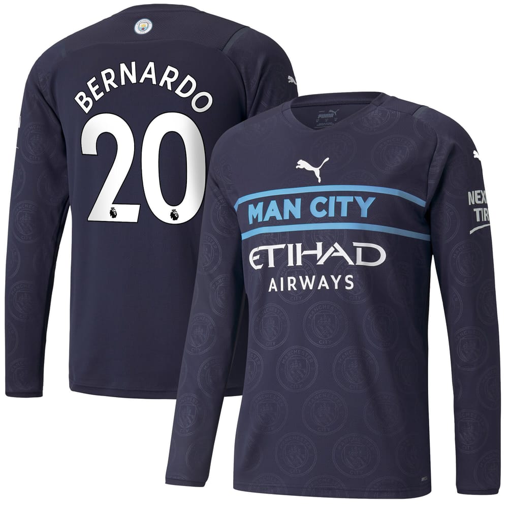 Premier League Manchester City Third Long Sleeve Jersey Shirt 2021-22 player Bernardo 20 printing for Men