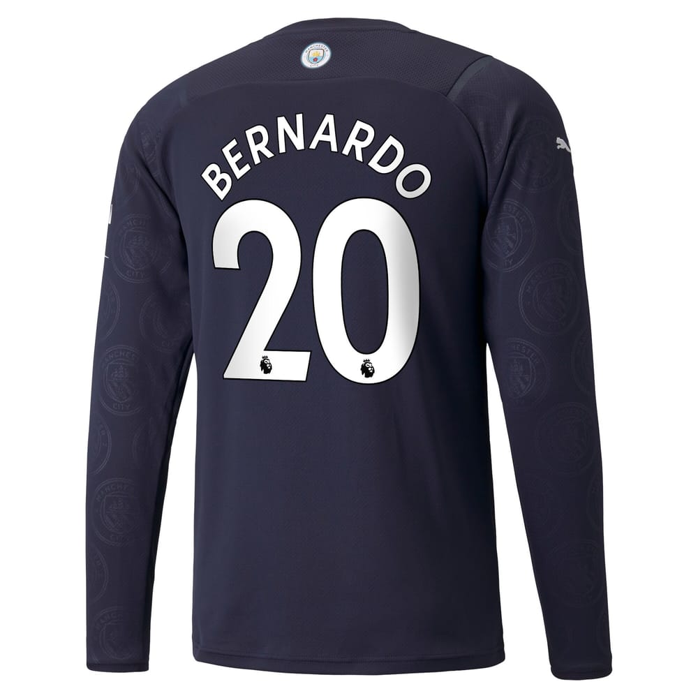 Premier League Manchester City Third Long Sleeve Jersey Shirt 2021-22 player Bernardo 20 printing for Men