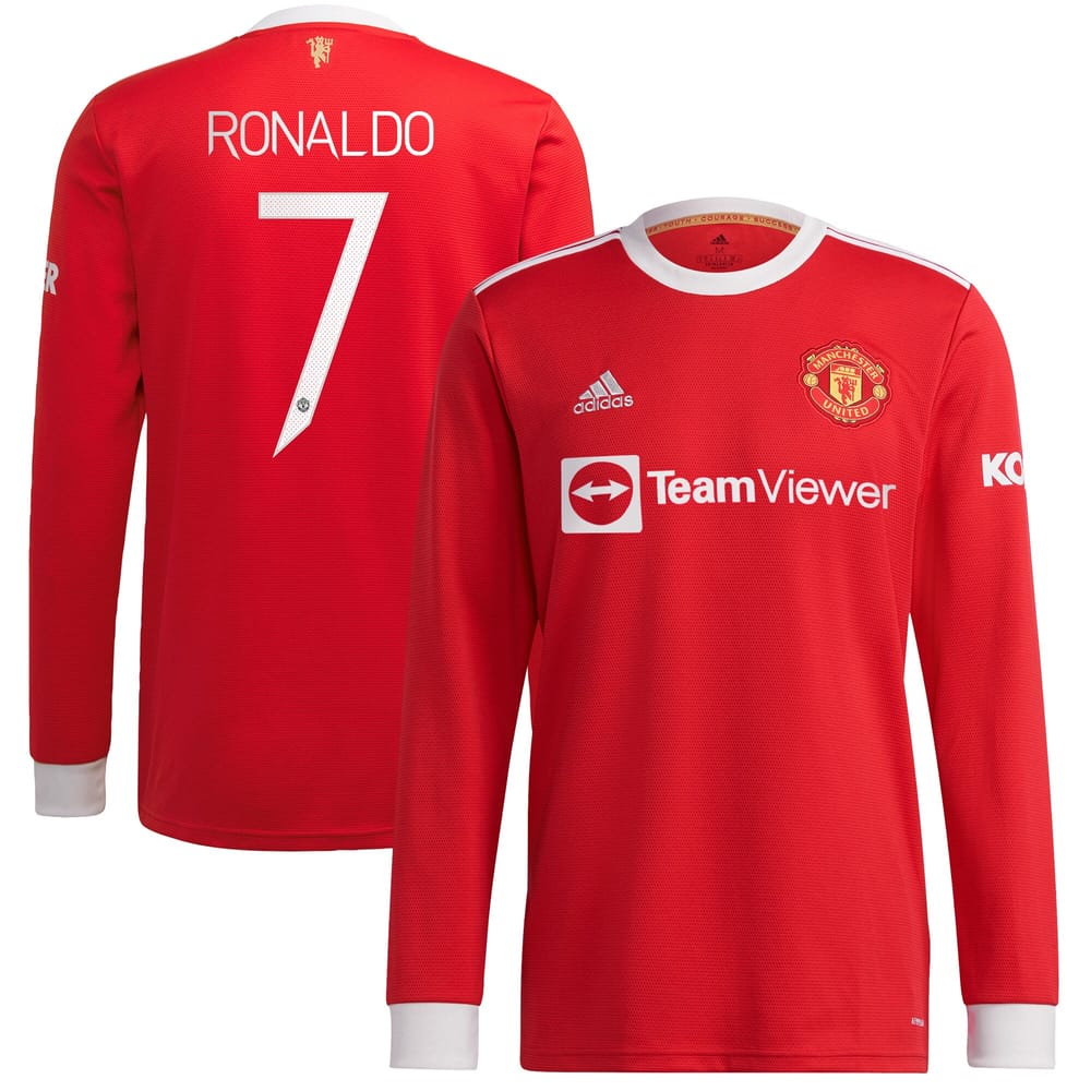 Premier League Manchester United Home Long Sleeve Jersey Shirt 2021-22 player Ronaldo 7 printing for Men