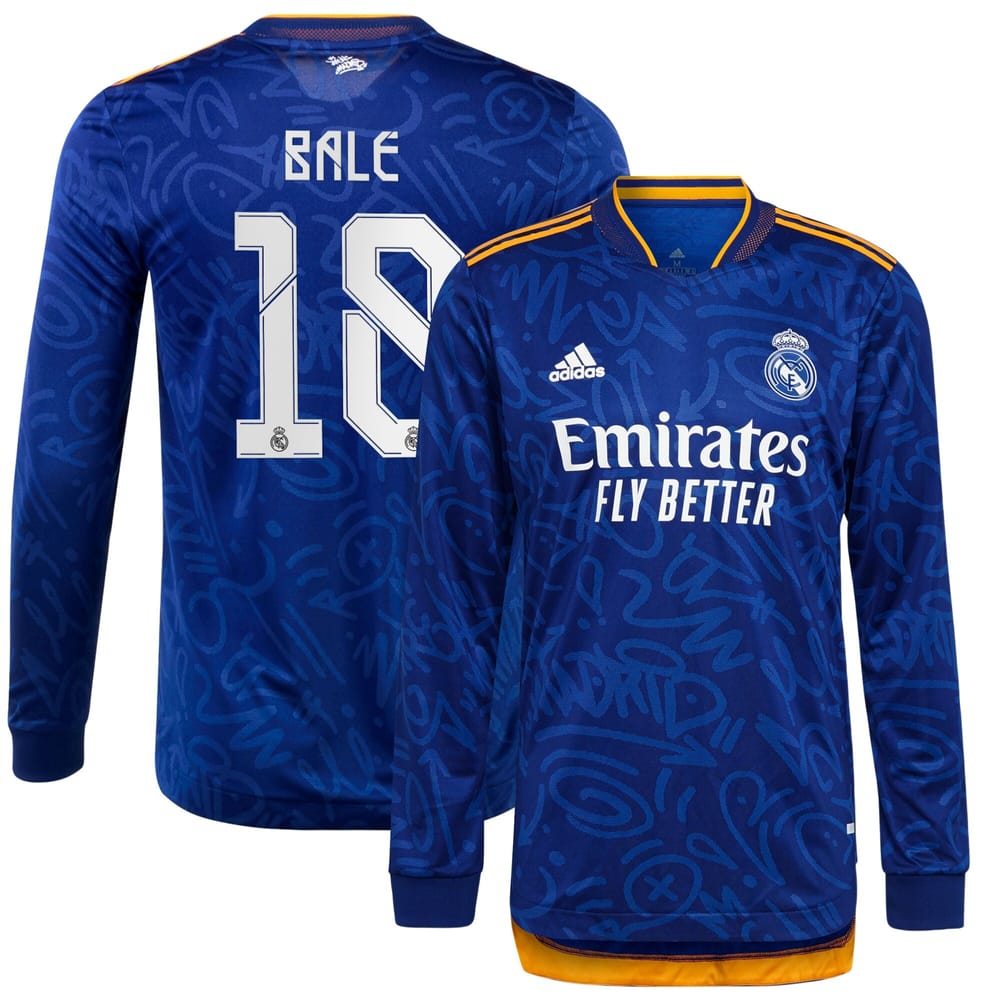 La Liga Real Madrid Away Long Sleeve Jersey Shirt 2021-22 player Bale 18 printing for Men
