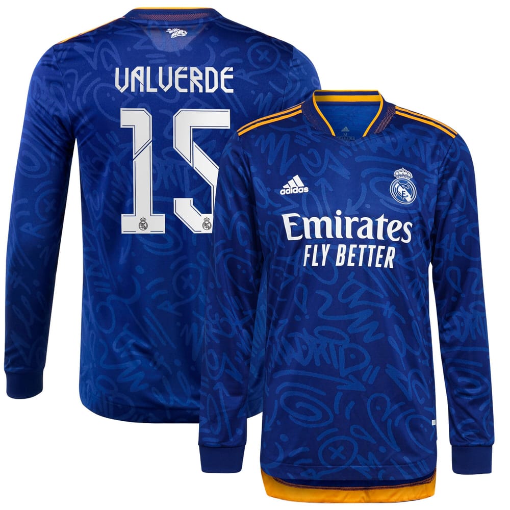 La Liga Real Madrid Away Long Sleeve Jersey Shirt 2021-22 player Valverde 15 printing for Men