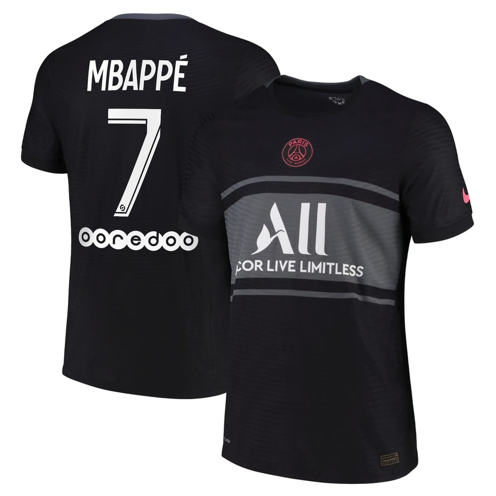 Ligue 1 Paris Saint-Germain Third Jersey Shirt 2021-22 player Mbappé 7 printing for Men