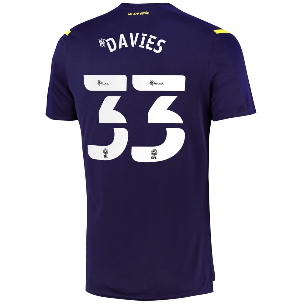 EFL League One Derby County Third Jersey Shirt 2021-22 player Davies 33 printing for Men