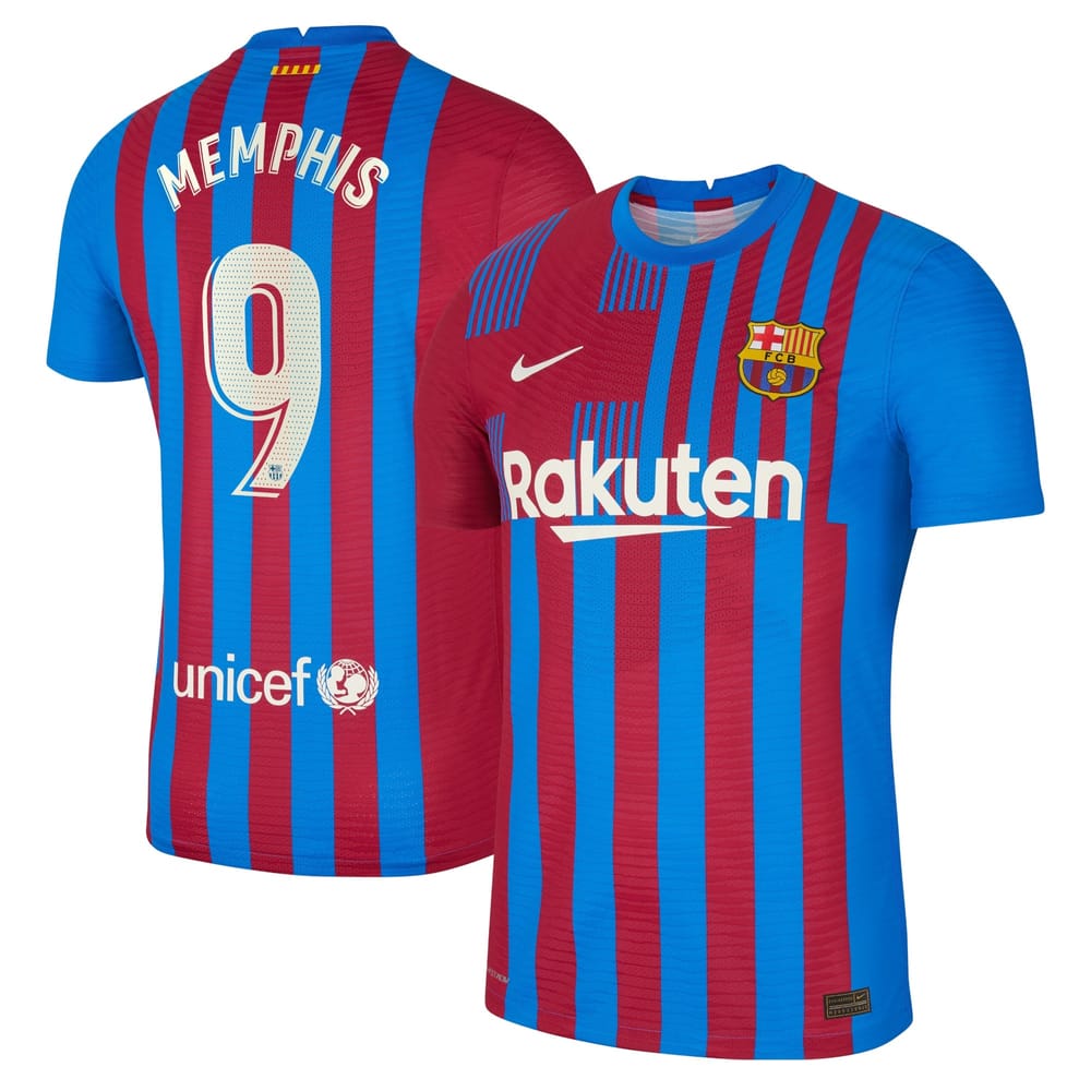 La Liga Barcelona Home Jersey Shirt 2021-22 player Memphis 9 printing for Men