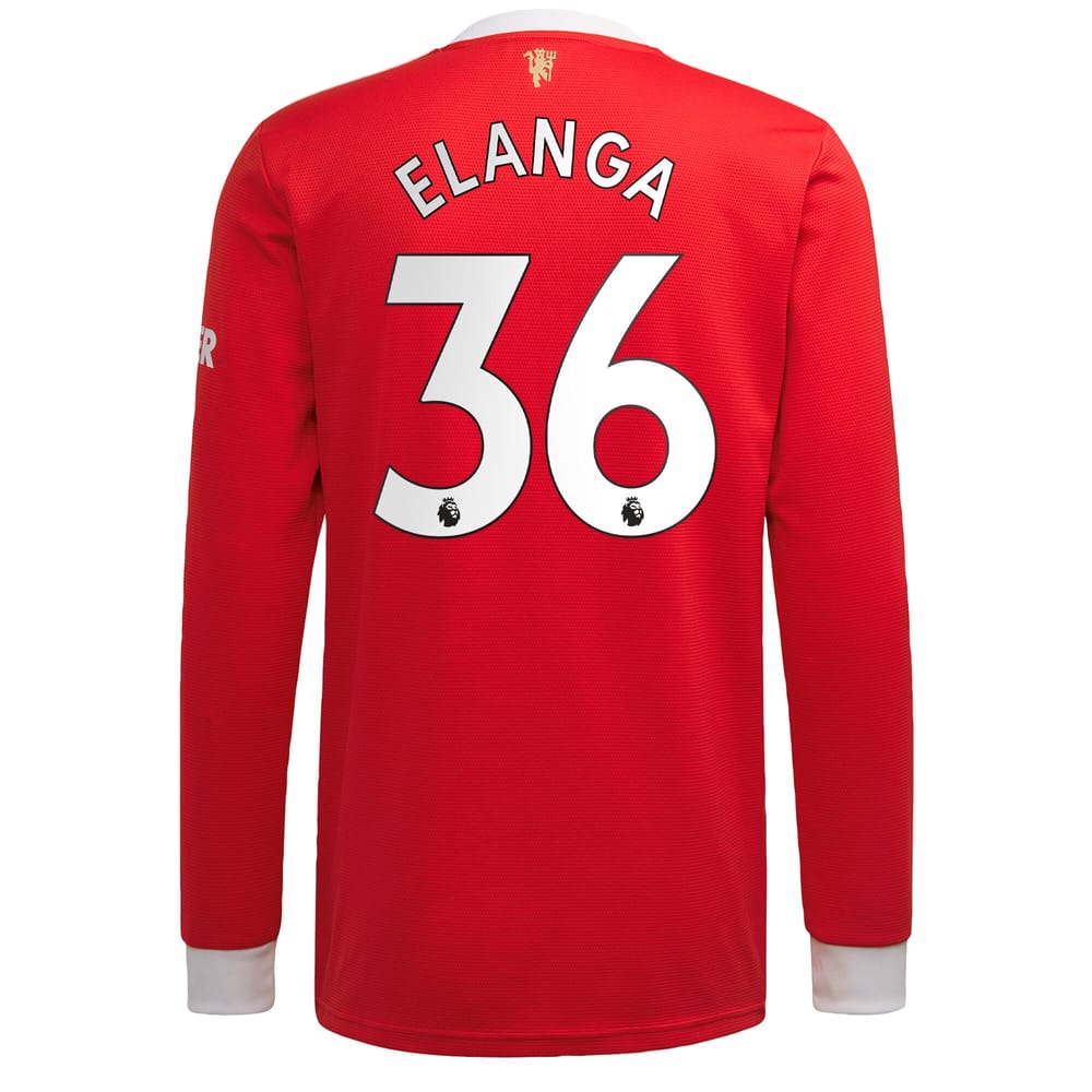 Premier League Manchester United Home Long Sleeve Jersey Shirt 2021-22 player Elanga 36 printing for Men