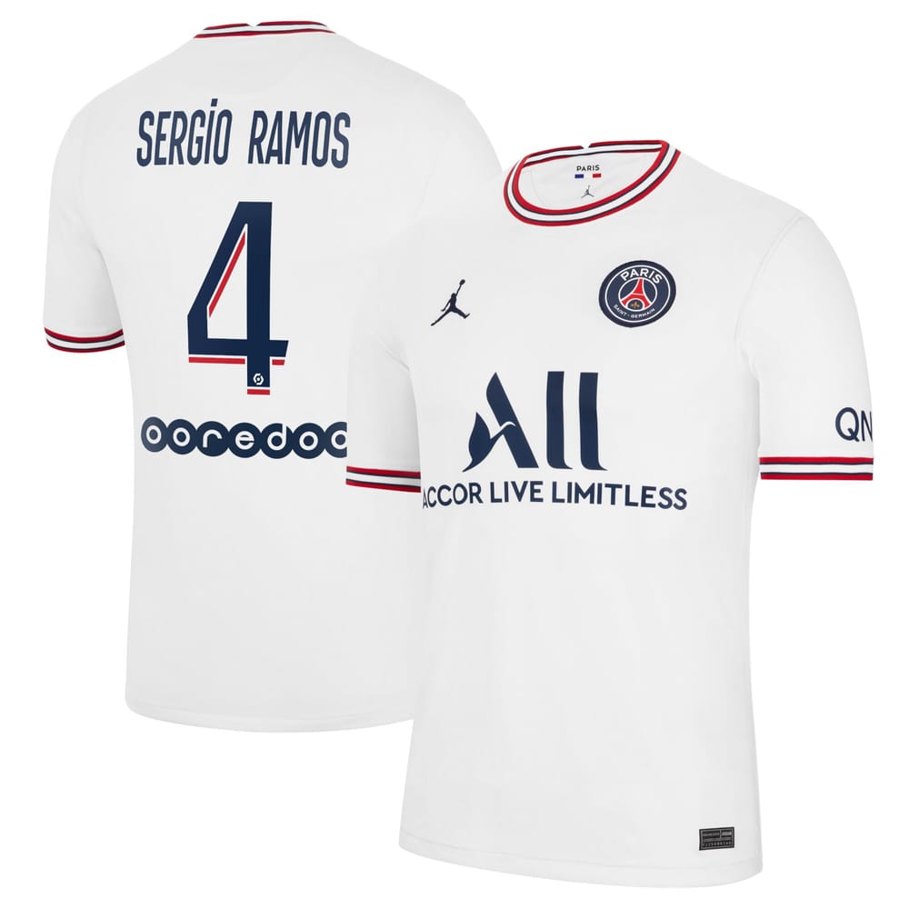 Ligue 1 Paris Saint-Germain Fourth Jersey Shirt 2021-22 player Sergio Ramos 4 printing for Men