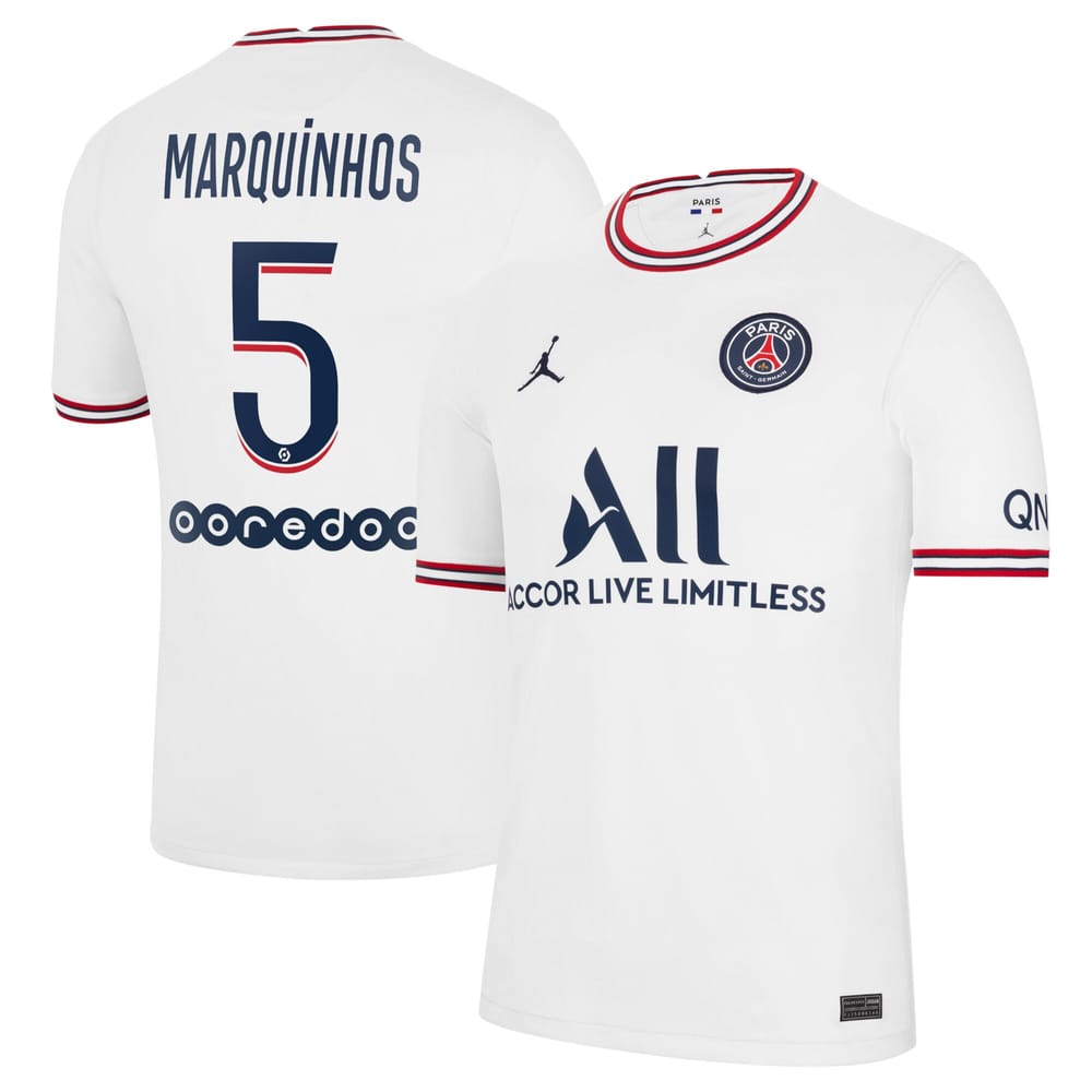 Ligue 1 Paris Saint-Germain Fourth Jersey Shirt 2021-22 player Marquinhos 5 printing for Men