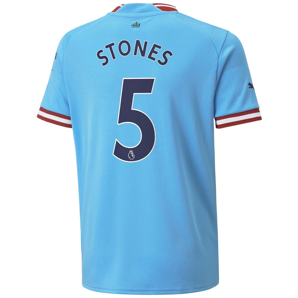 Premier League Manchester City Home Jersey Shirt 2022-23 player Stones 5 printing for Men