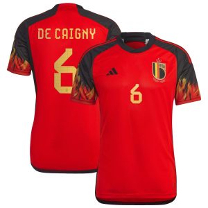 Belgium Home Shirt 2022 with De Caigny 6 printing